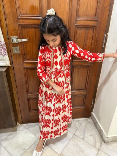 Girls Premium cotton Printed Ankle Length Kurta with detachable Jacket set